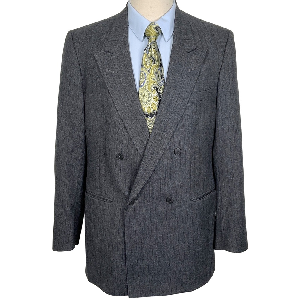 Fioravanti Blazer‎ Men 42 Charcoal Gray Double Breasted Pinstripe Jacket USA VTG
